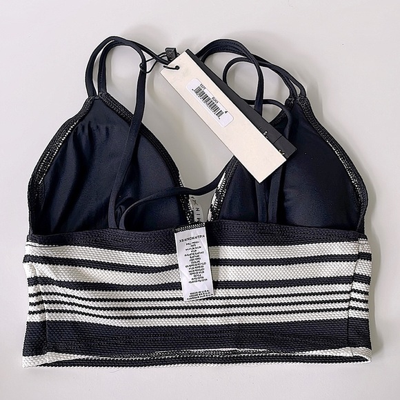 NWT Vitamin A black white stripe longline racerback crop top plunge V bikini pad - Picture 2 of 16